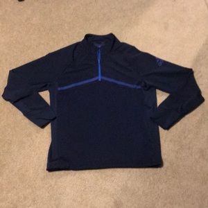 Adidas Blue Pullover Sweatshirt 1/4 Zip logo on shoulder Mens Medium navy